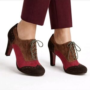 Helen Billkrantz Shoes Brown Tri Color Suede Wing Tip High Heels Size 39